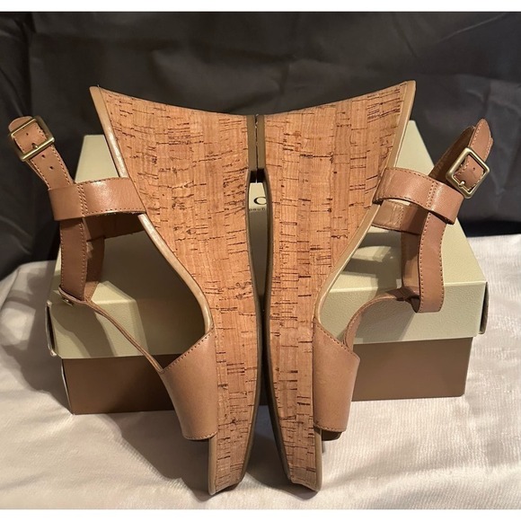 Franco Sarto Leather Corridor Wedges Cork Heel Adjustable Buckle Size 10M - Picture 4 of 5